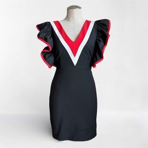 MSGM Black Ruffle Sleeve V-Neck Dress NWT Size 38 IT (US 4-6)